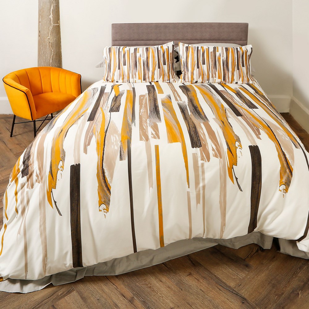 Brushstroke Modern Bedding and Pillowcase in Ochre Yellow